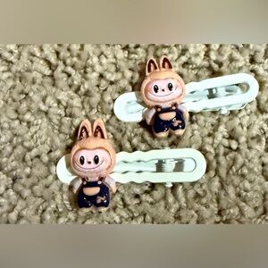 Adorable Labubu adorned tan and brown Hair Clips